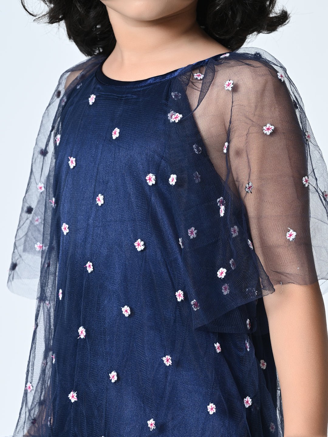 Girls Embellished Print Net Drop - Waist Dress - RueCollections