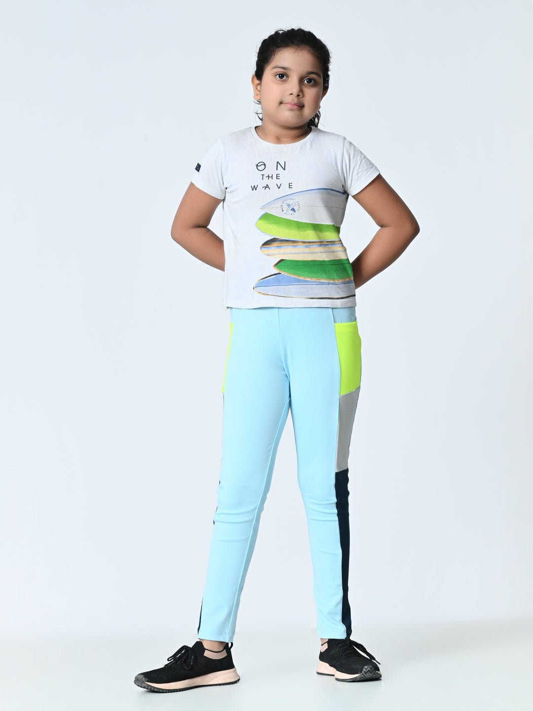 Girls High - Rise Color Block Ankle length Tights - RueCollections