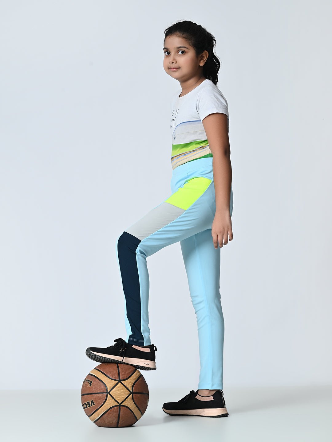 Girls High - Rise Color Block Ankle length Tights - RueCollections