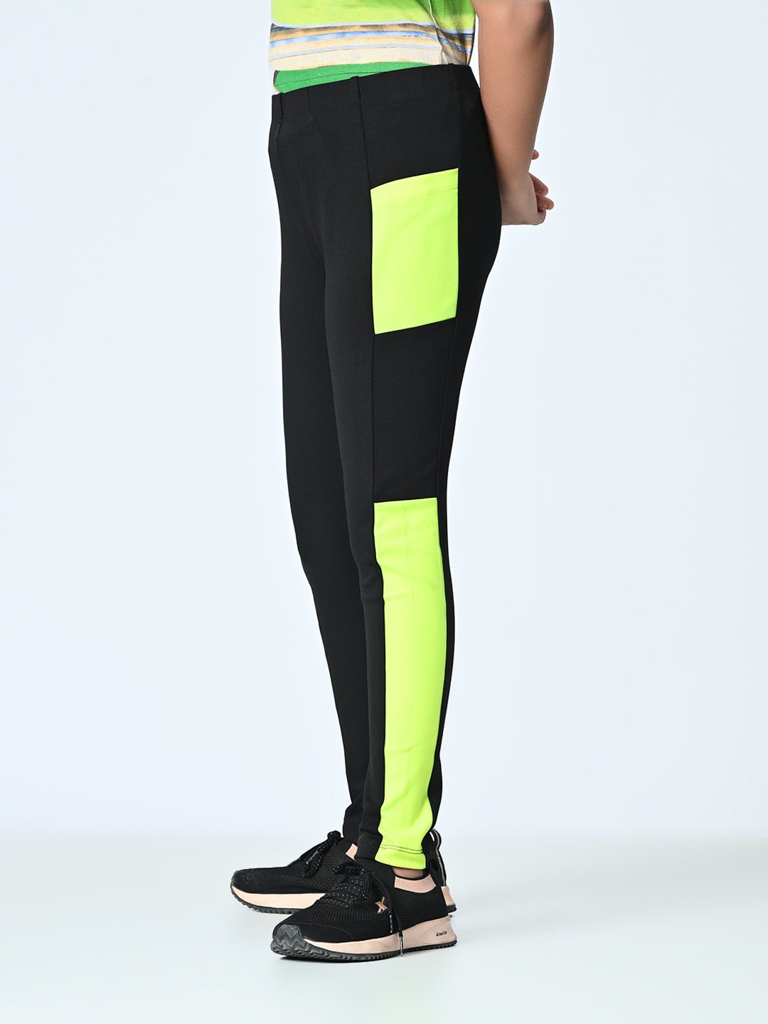 Girls High - Rise Colour - Blocked Ankle length Tights - RueCollections