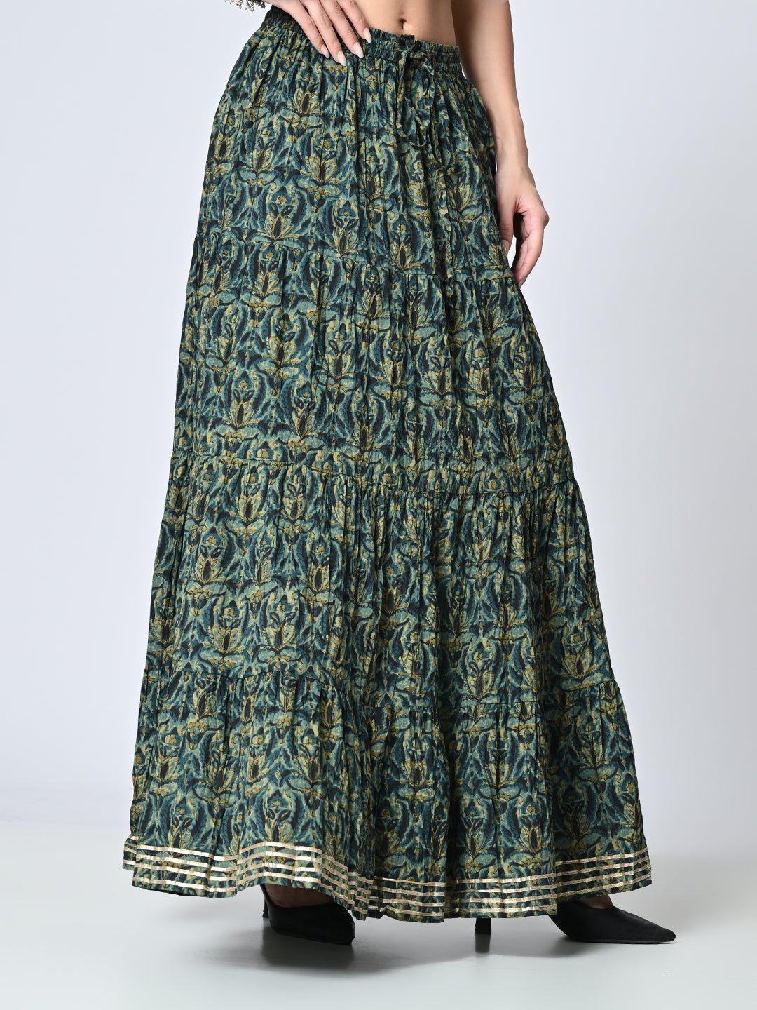 Gotta Patti Detail Pure Cotton Maxi Tiered Skirt - RueCollections