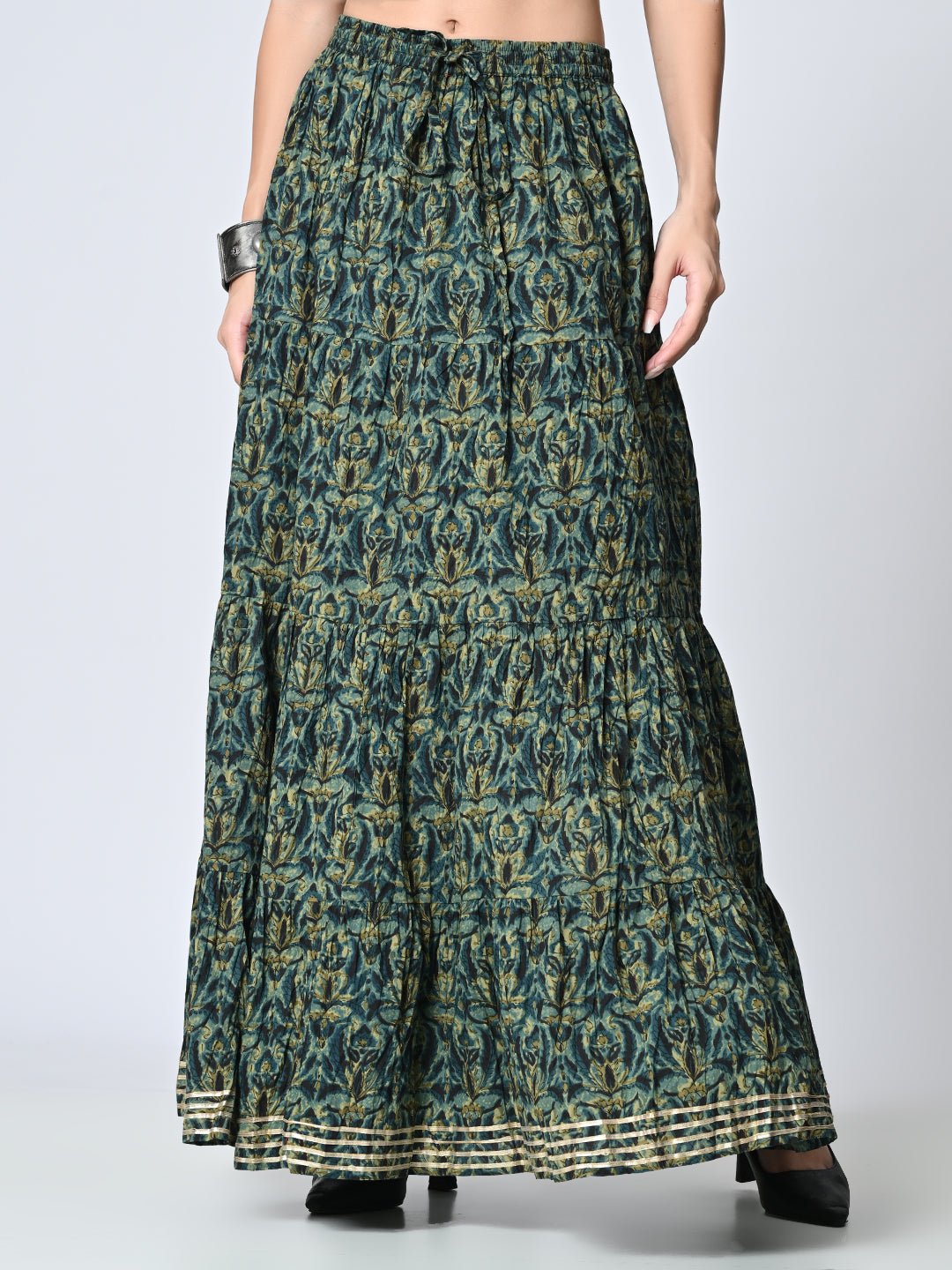 Gotta Patti Detail Pure Cotton Maxi Tiered Skirt - RueCollections