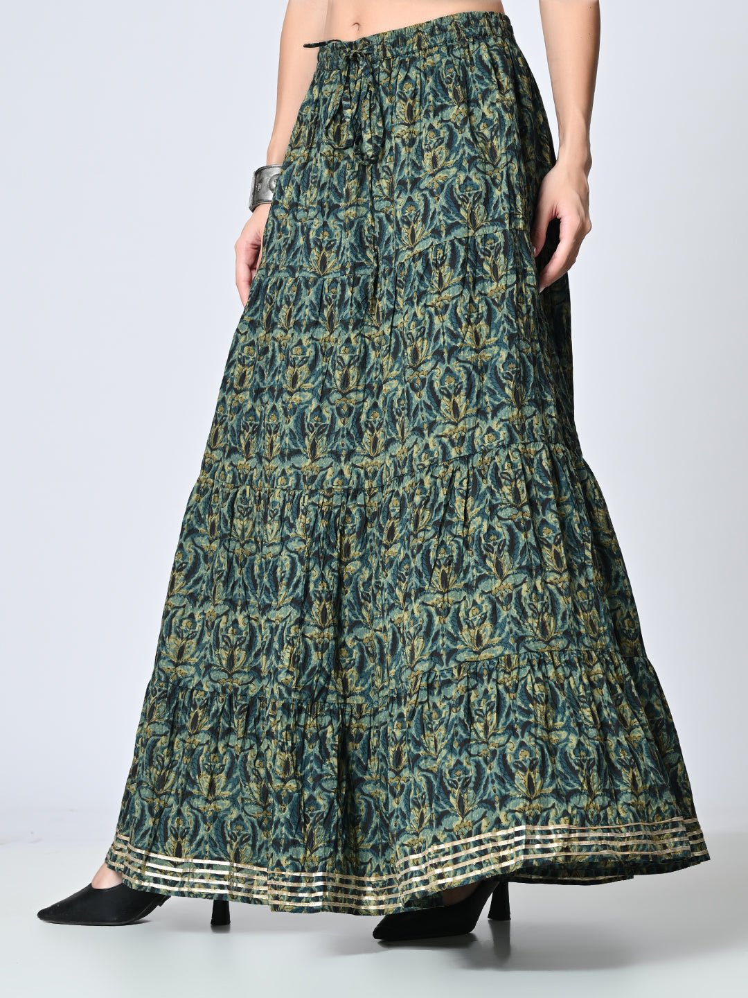 Gotta Patti Detail Pure Cotton Maxi Tiered Skirt - RueCollections