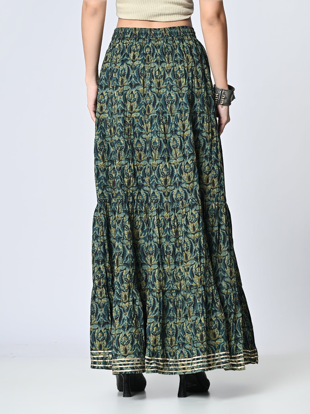 Gotta Patti Detail Pure Cotton Maxi Tiered Skirt - RueCollections