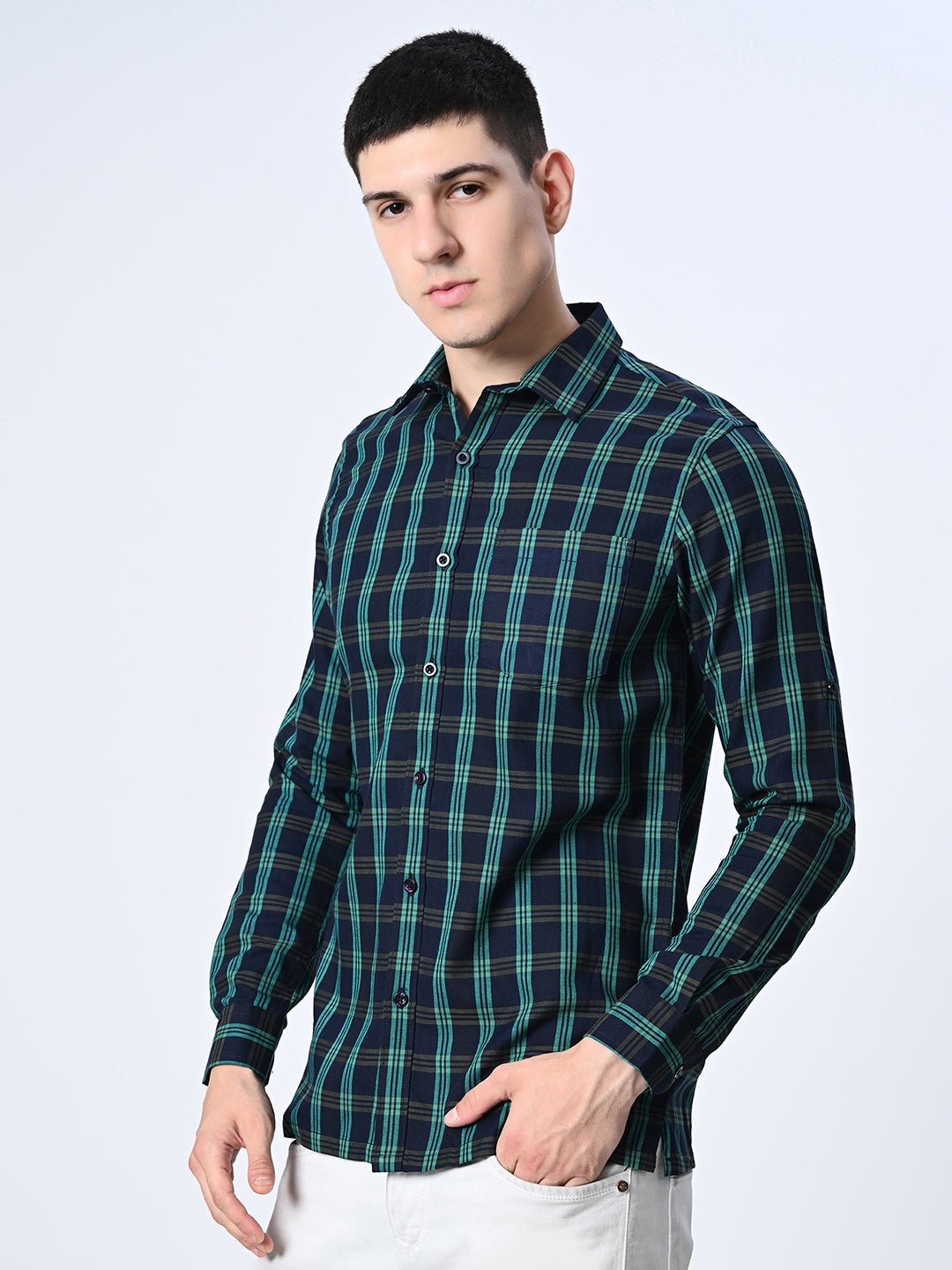 Green Checks Full Sleeve Shirt - RueCollections