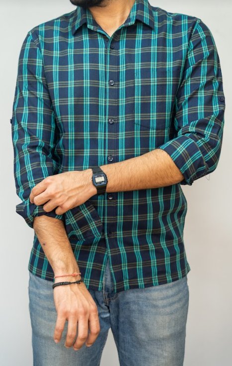 Green Checks Full Sleeve Shirt - RueCollections