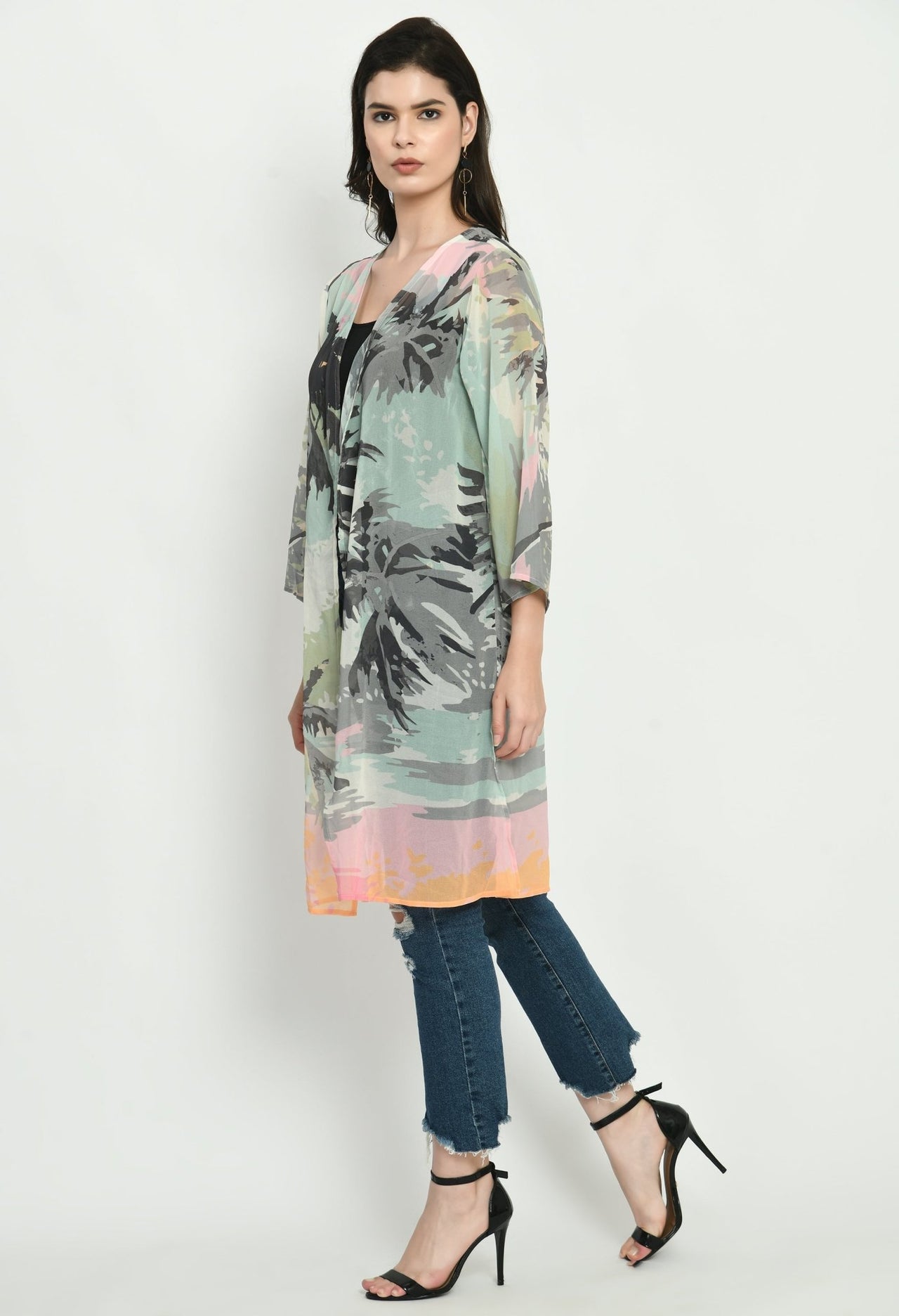 Green Georgette Kimono - RueCollections