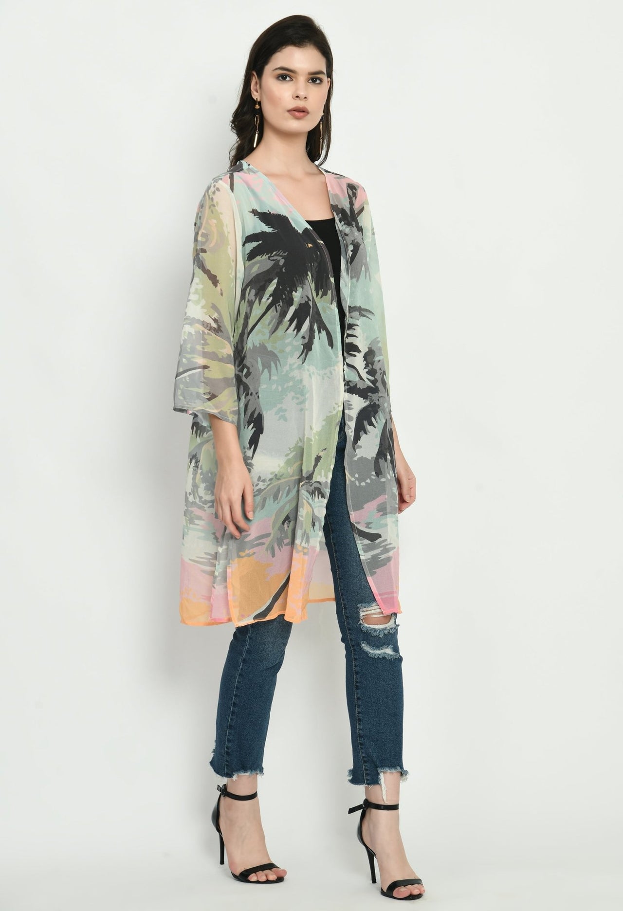 Green Georgette Kimono - RueCollections