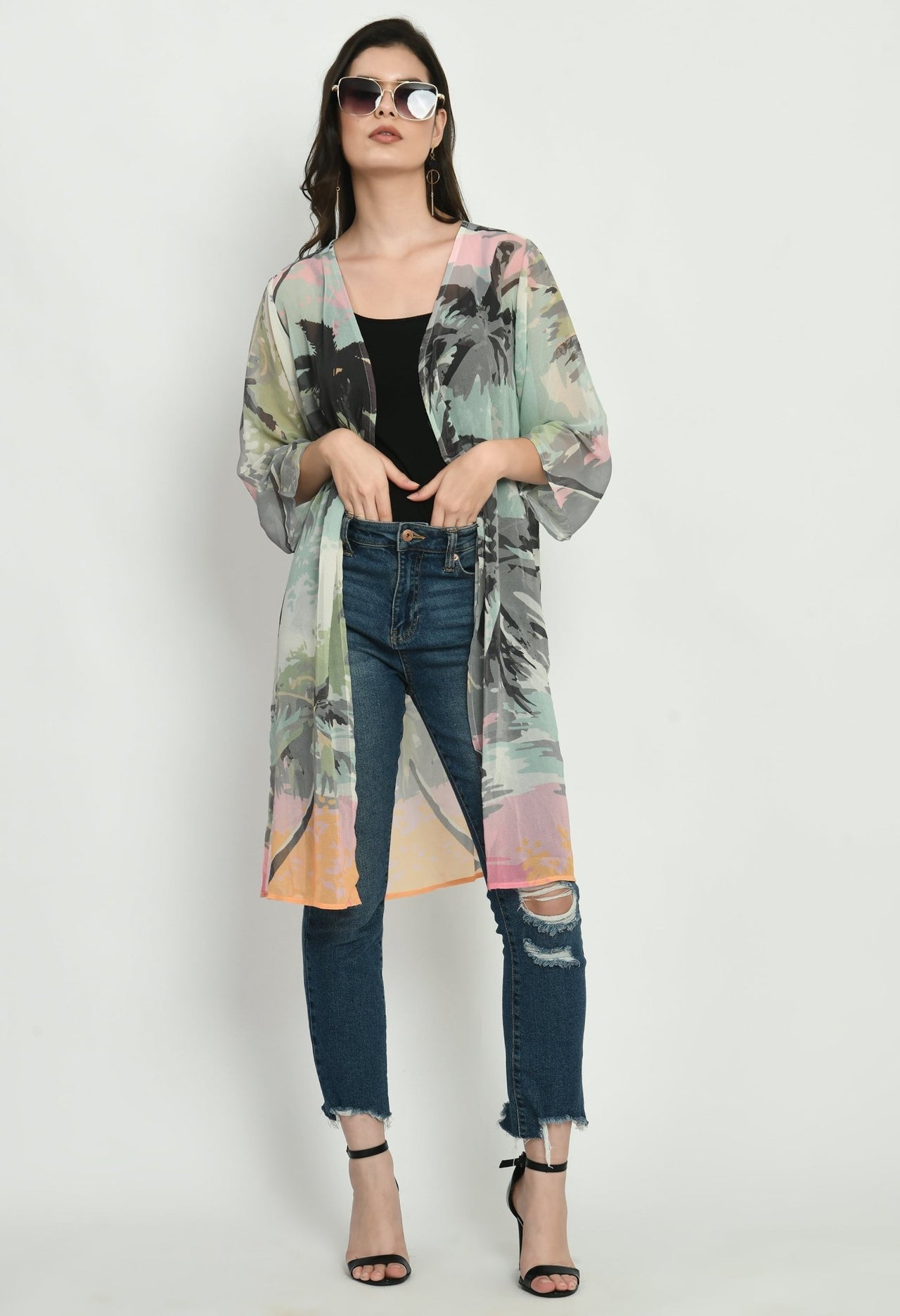 Green Georgette Kimono - RueCollections