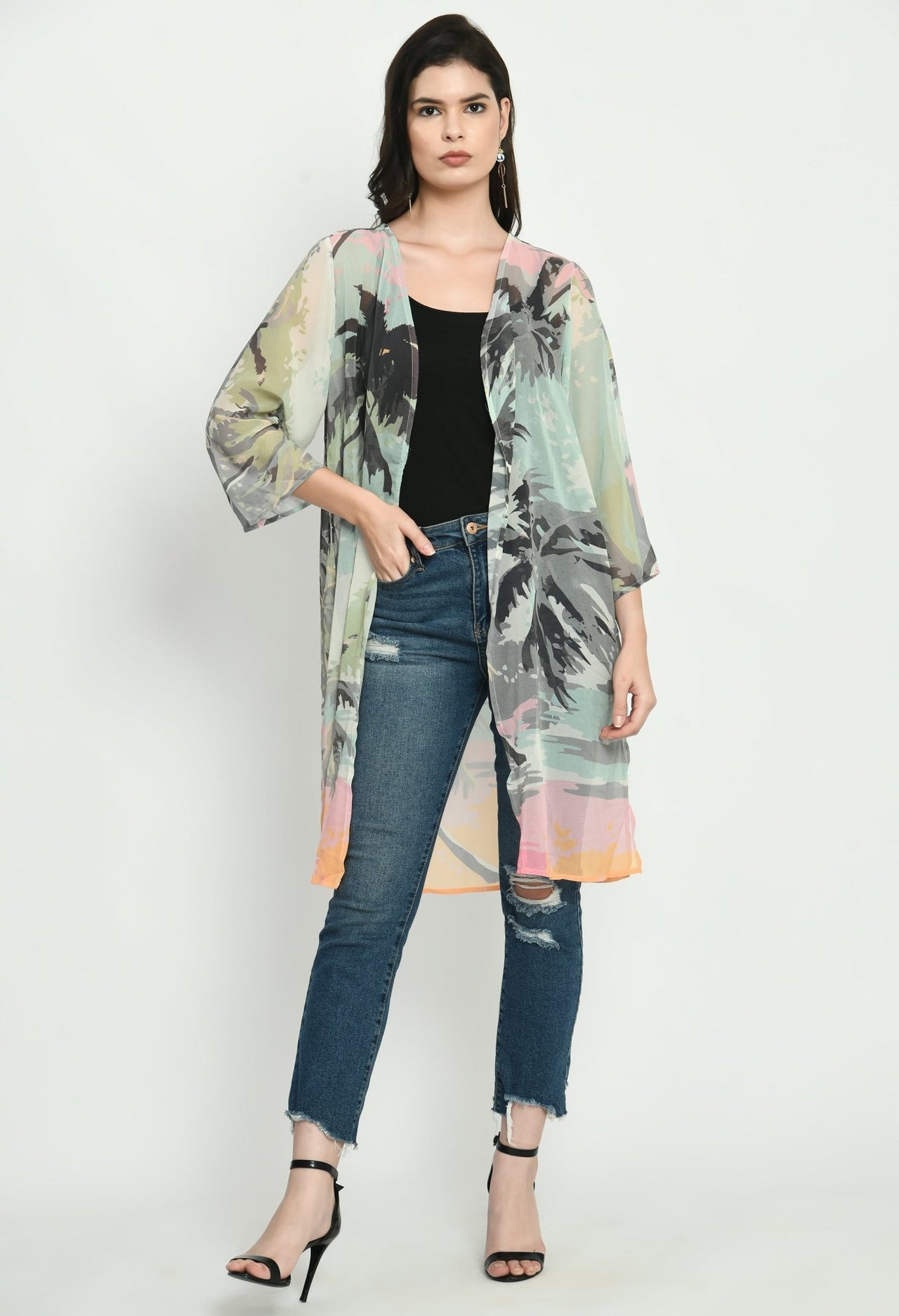 Green Georgette Kimono - RueCollections