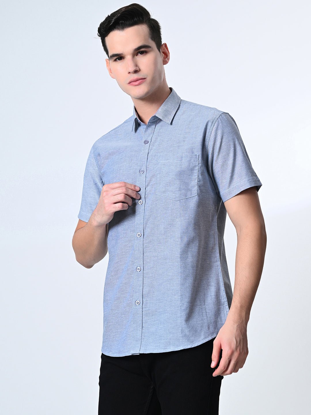 Grey Chambray Half Sleeve Shirt - RueCollections