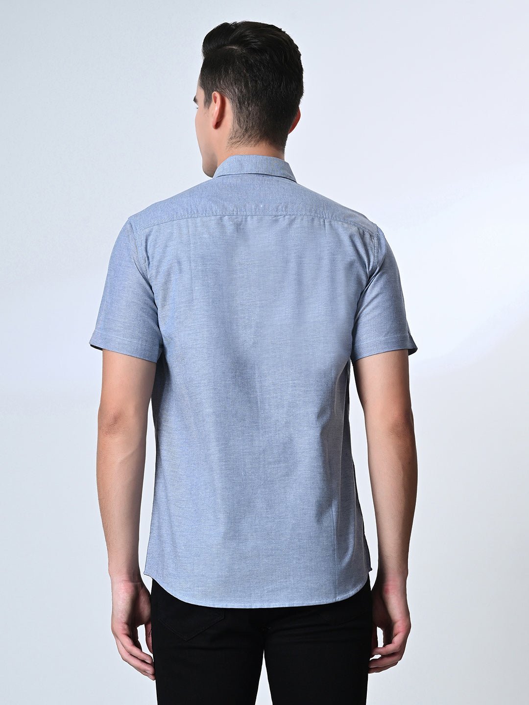 Grey Chambray Half Sleeve Shirt - RueCollections