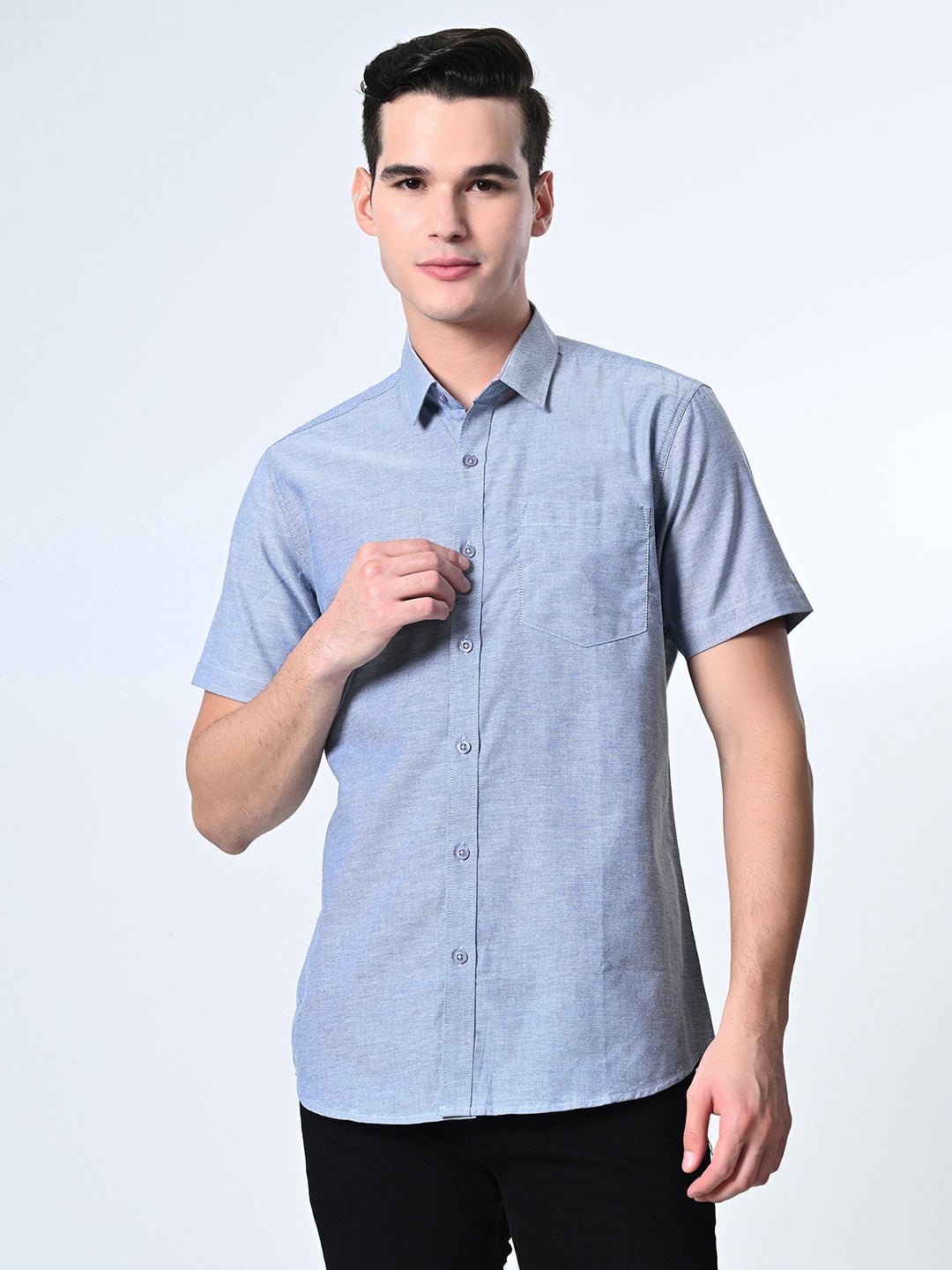 Grey Chambray Half Sleeve Shirt - RueCollections