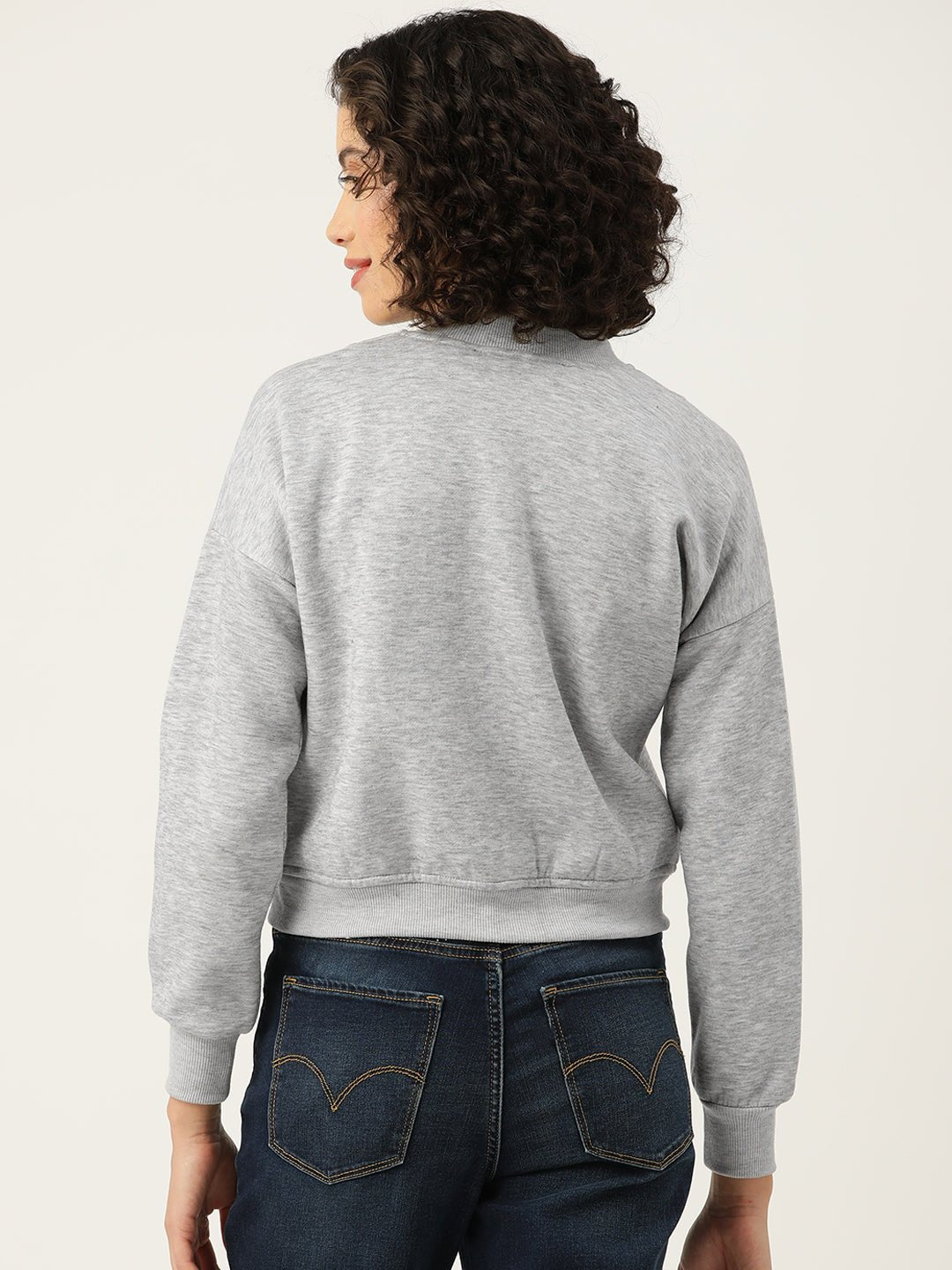 Grey Solid Mock Collar Fleece Sweatshirt - RueCollections