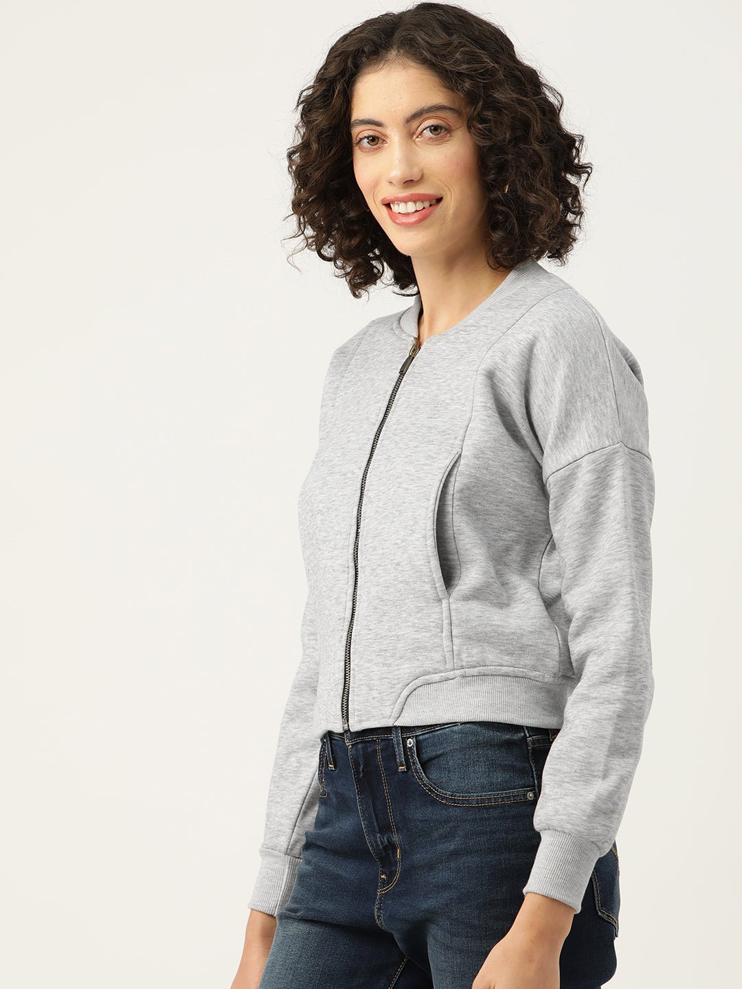 Grey Solid Mock Collar Fleece Sweatshirt - RueCollections