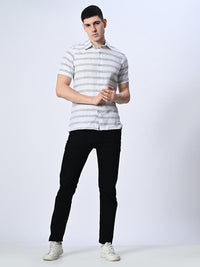 Thumbnail for Grey Striped Pure Cotton Shirt - RueCollections