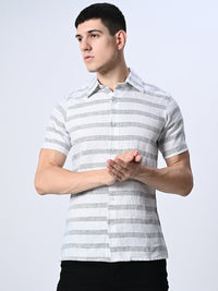 Thumbnail for Grey Striped Pure Cotton Shirt - RueCollections