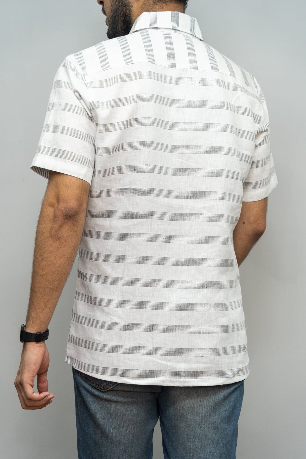 Grey Striped Pure Cotton Shirt - RueCollections