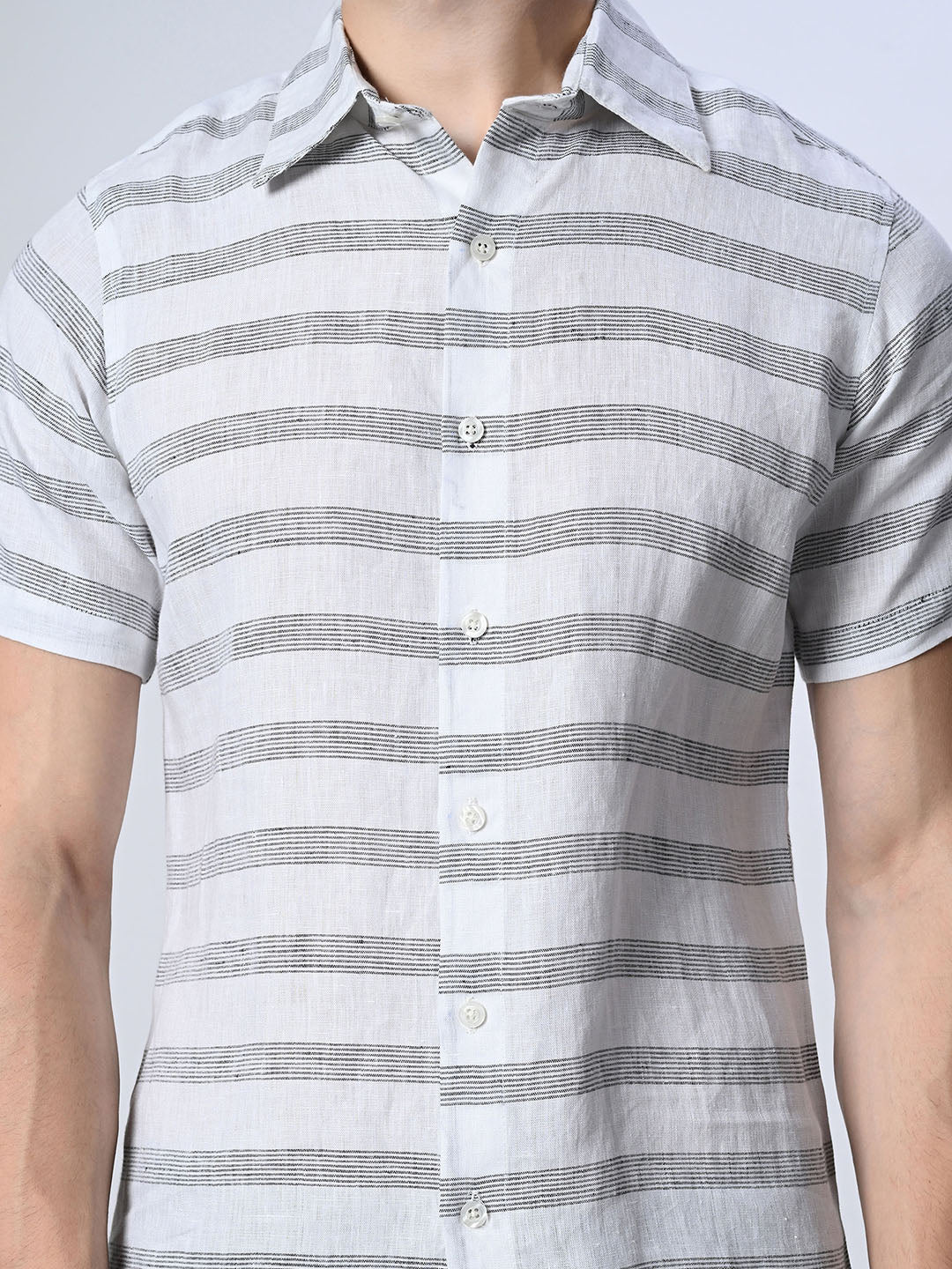 Grey Striped Pure Cotton Shirt - RueCollections