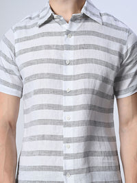 Thumbnail for Grey Striped Pure Cotton Shirt - RueCollections