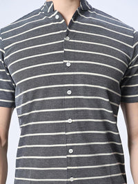 Thumbnail for Grey Striped Pure Cotton Shirt - RueCollections