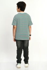 Thumbnail for Half Sleeves Striped pique T-shirt - RueCollections