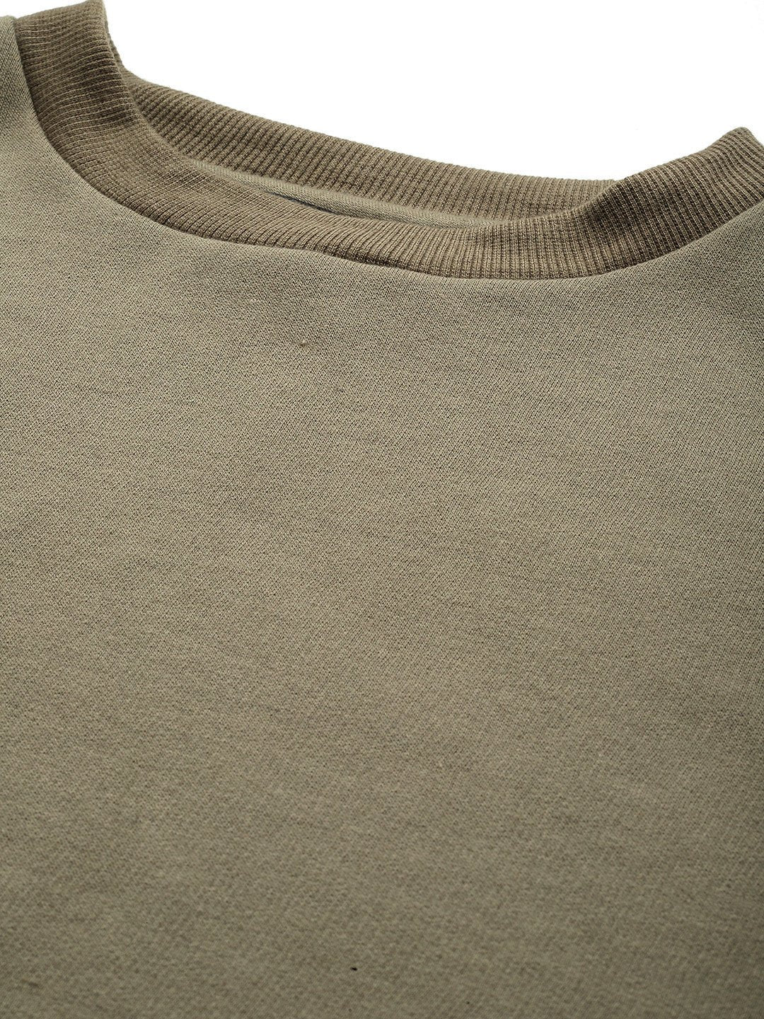 Khaki Solid Fleece Sweatshirt - RueCollections