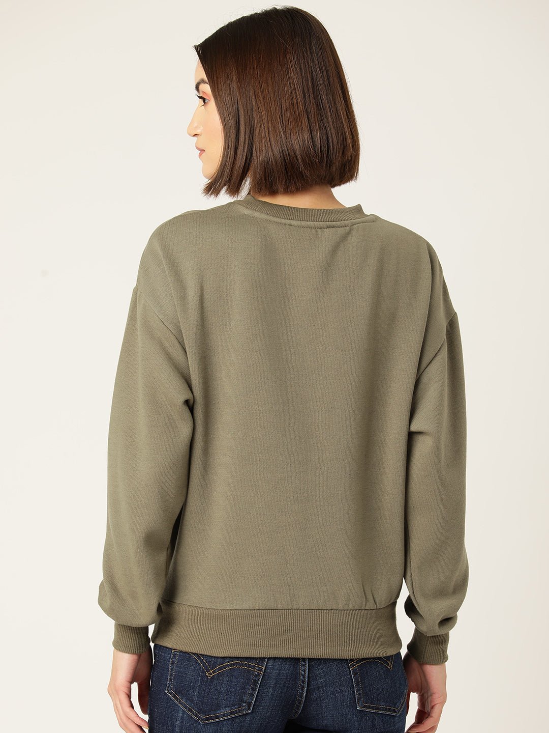 Khaki Solid Fleece Sweatshirt - RueCollections