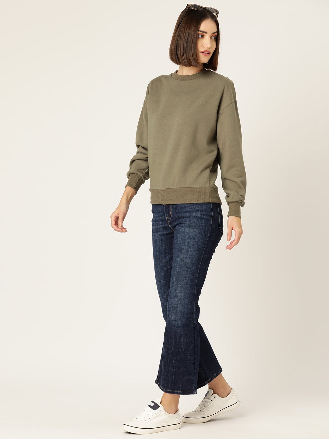 Khaki Solid Fleece Sweatshirt - RueCollections