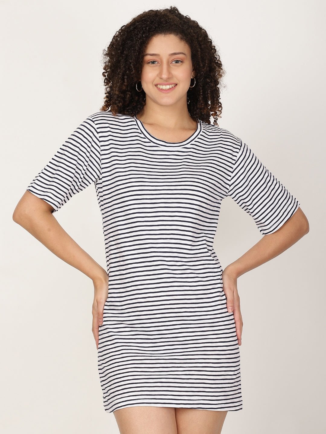 Knitted T-shirt Dress Horizontal Stripes - RueCollections