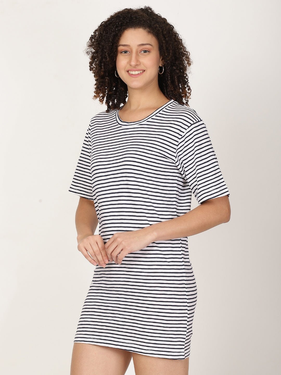 Knitted T-shirt Dress Horizontal Stripes - RueCollections