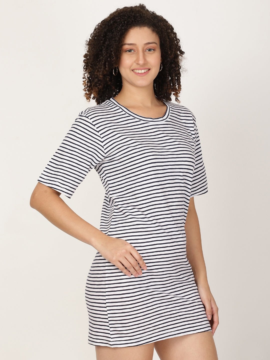 Knitted T-shirt Dress Horizontal Stripes - RueCollections