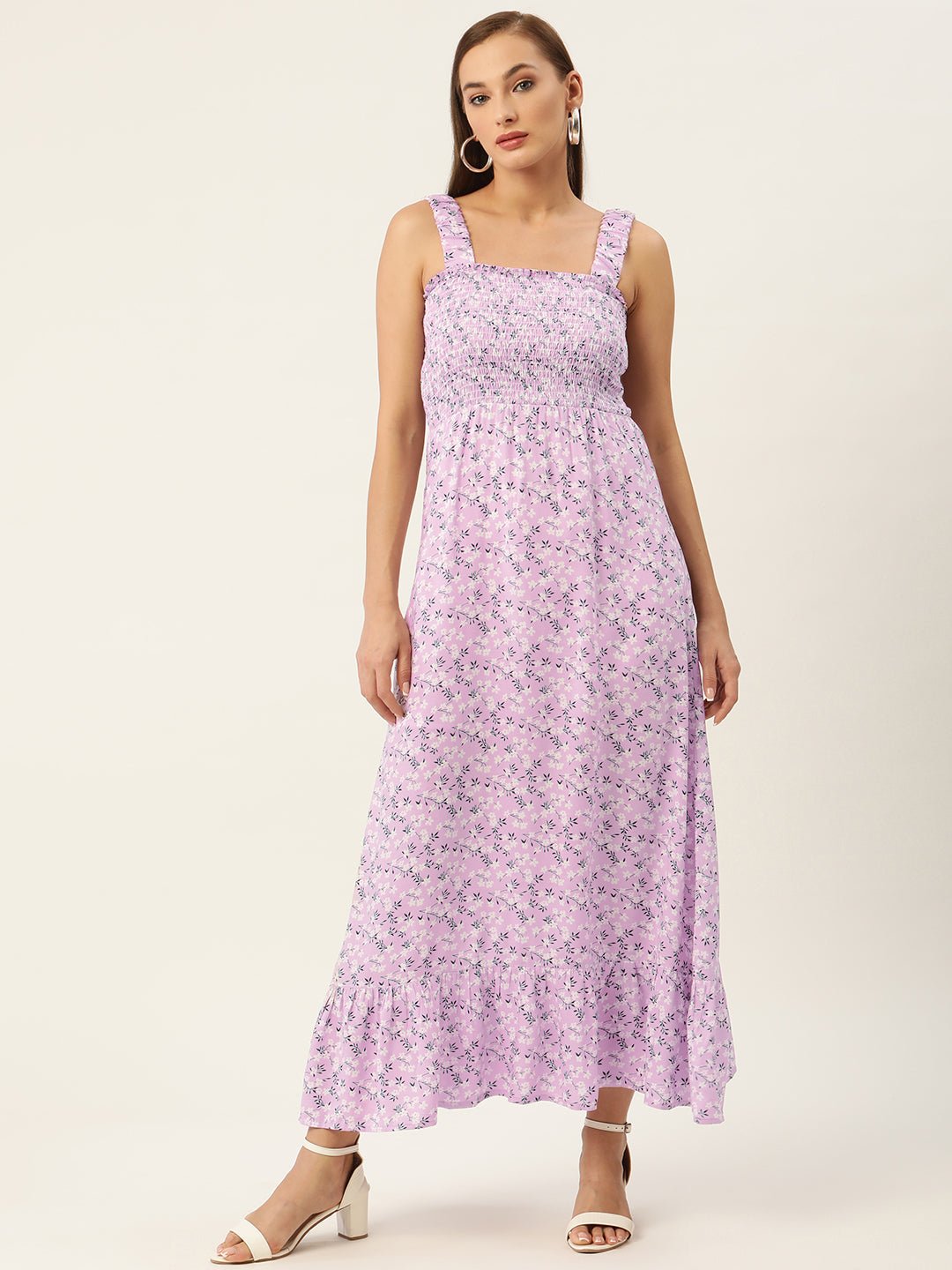 Lavender & Black Floral Maxi Dress - RueCollections