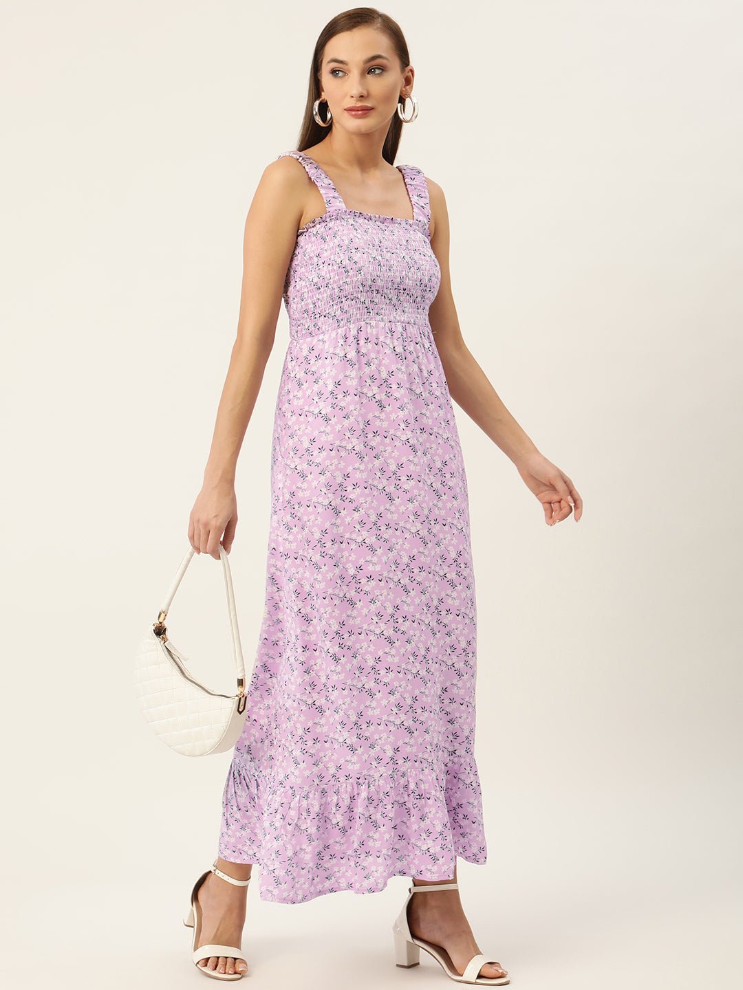 Lavender & Black Floral Maxi Dress - RueCollections