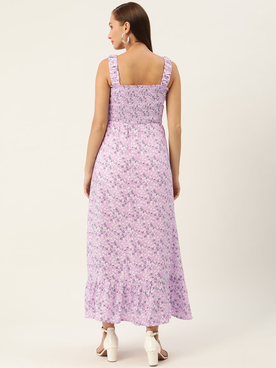 Lavender & Black Floral Maxi Dress - RueCollections