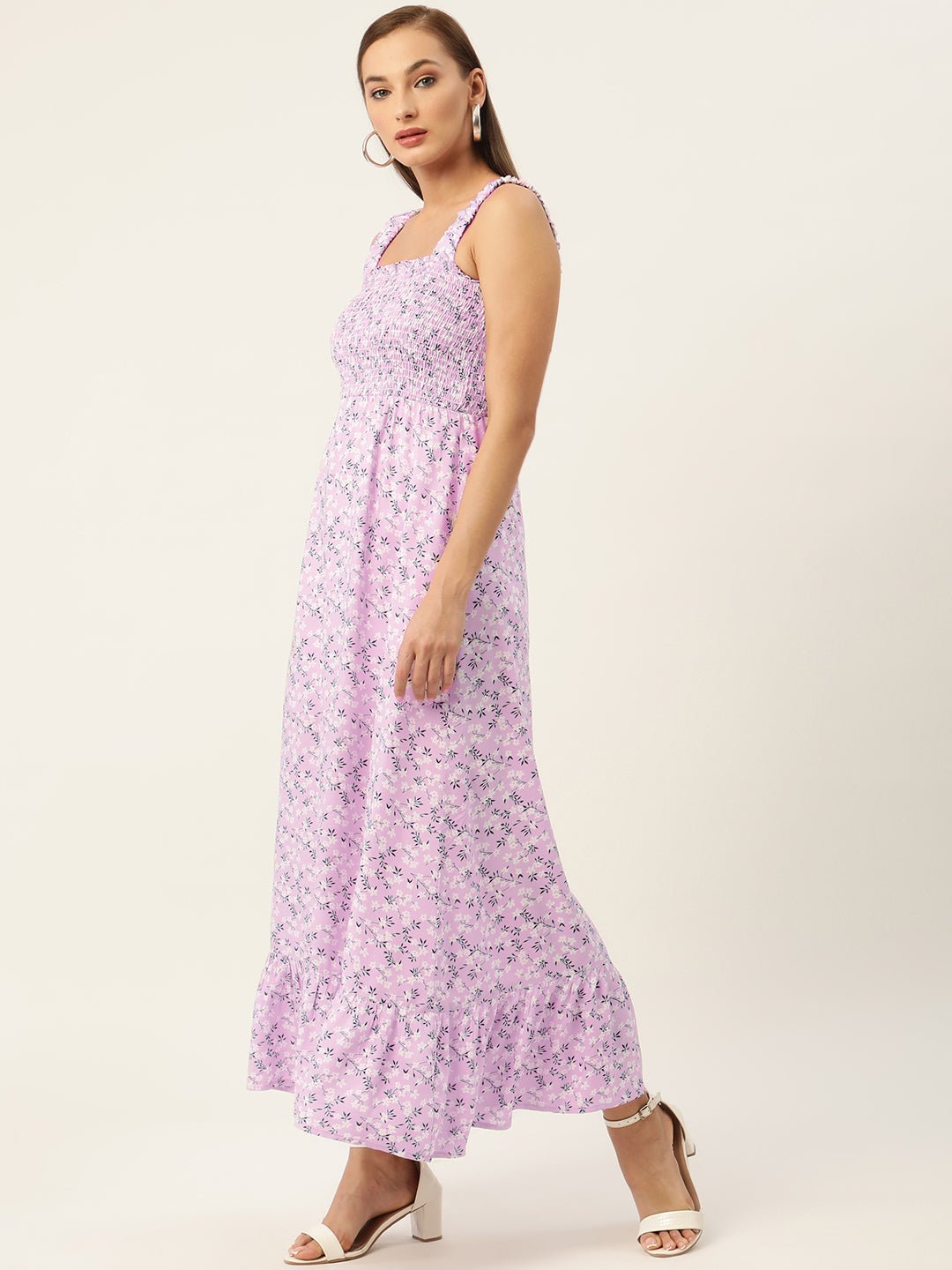 Lavender & Black Floral Maxi Dress - RueCollections