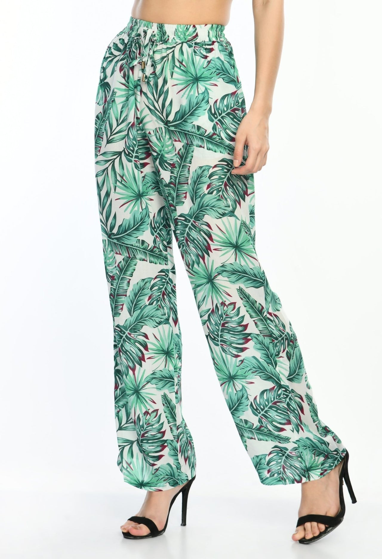 Leaf Printed Viscose Trousers - RueCollections