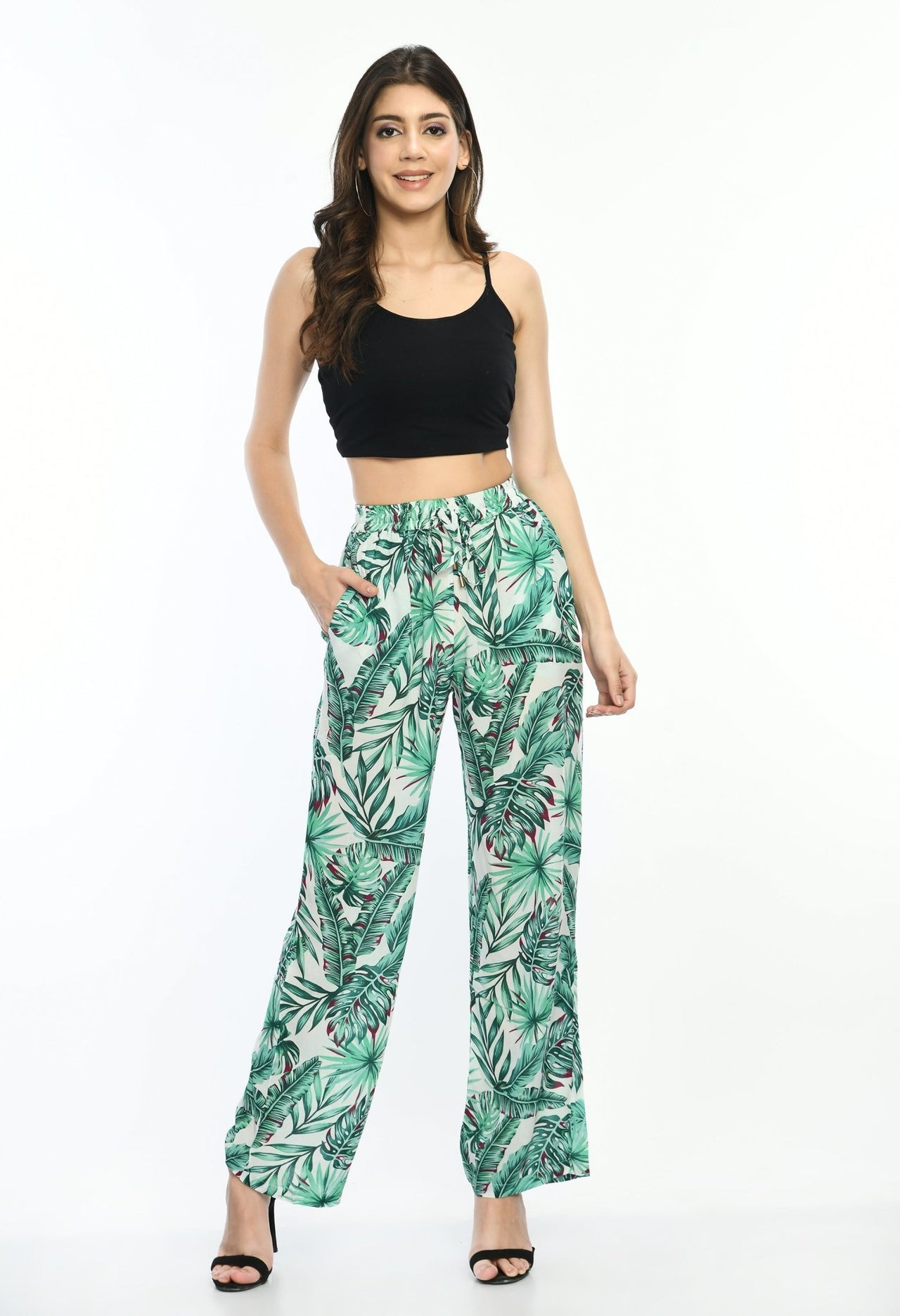 Leaf Printed Viscose Trousers - RueCollections