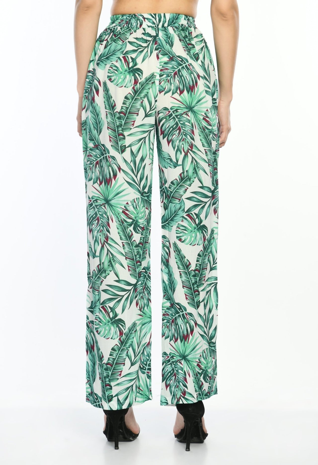 Leaf Printed Viscose Trousers - RueCollections