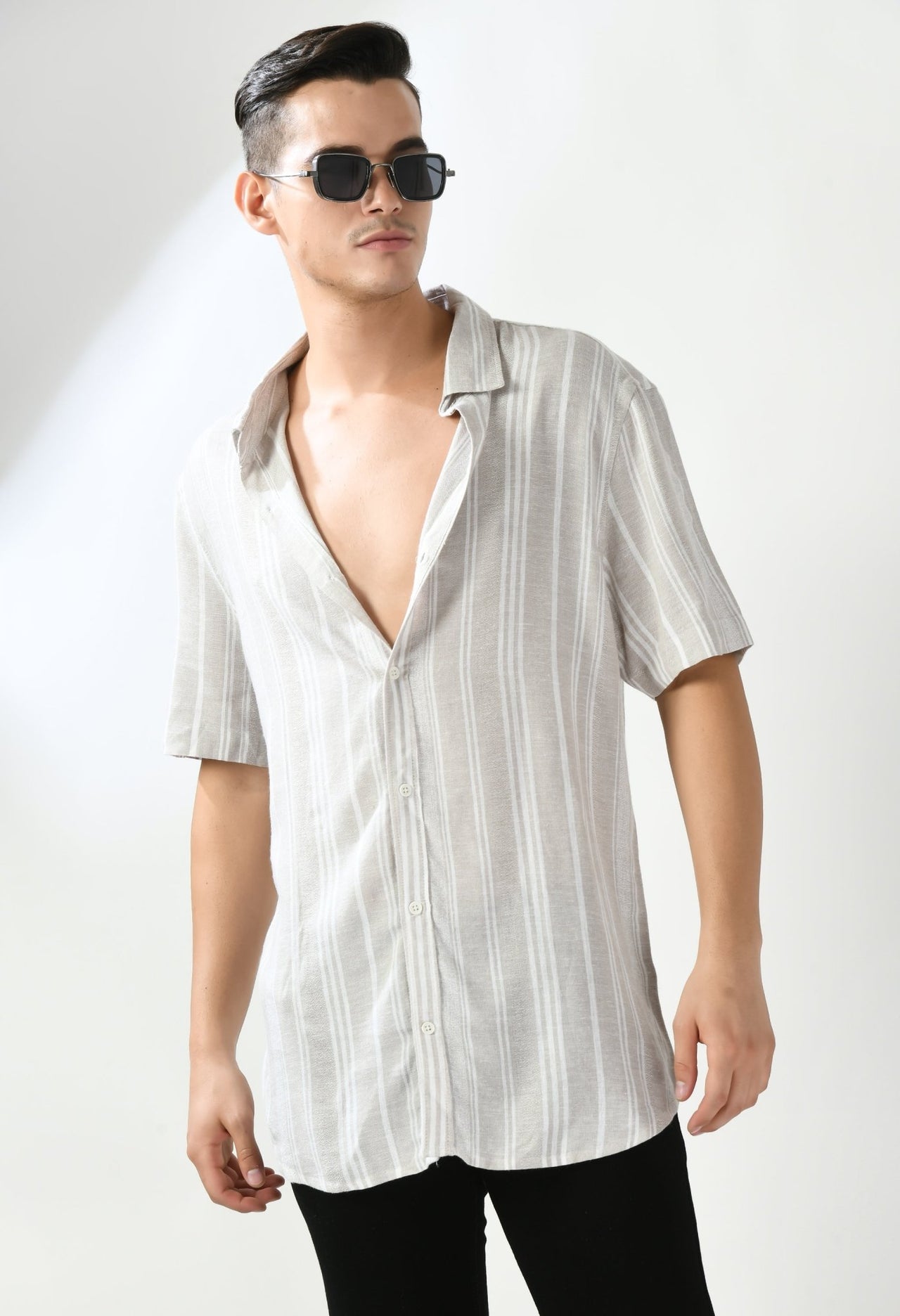 Light Beige Striper Shirt - RueCollections