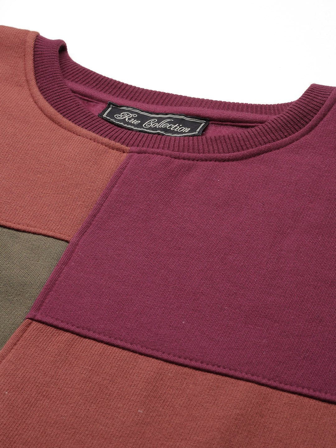 Maroon Colourblocked Fleece Sweatshirt - RueCollections