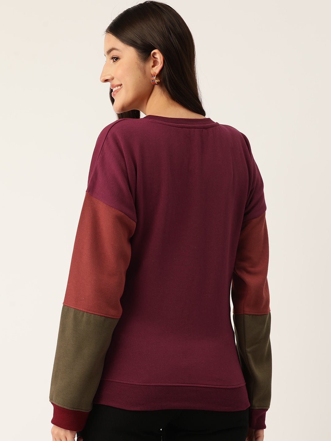 Maroon Colourblocked Fleece Sweatshirt - RueCollections