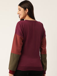 Thumbnail for Maroon Colourblocked Fleece Sweatshirt - RueCollections