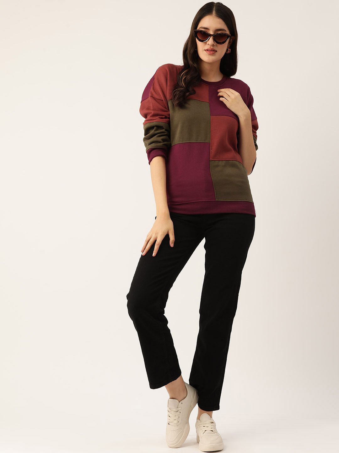 Maroon Colourblocked Fleece Sweatshirt - RueCollections