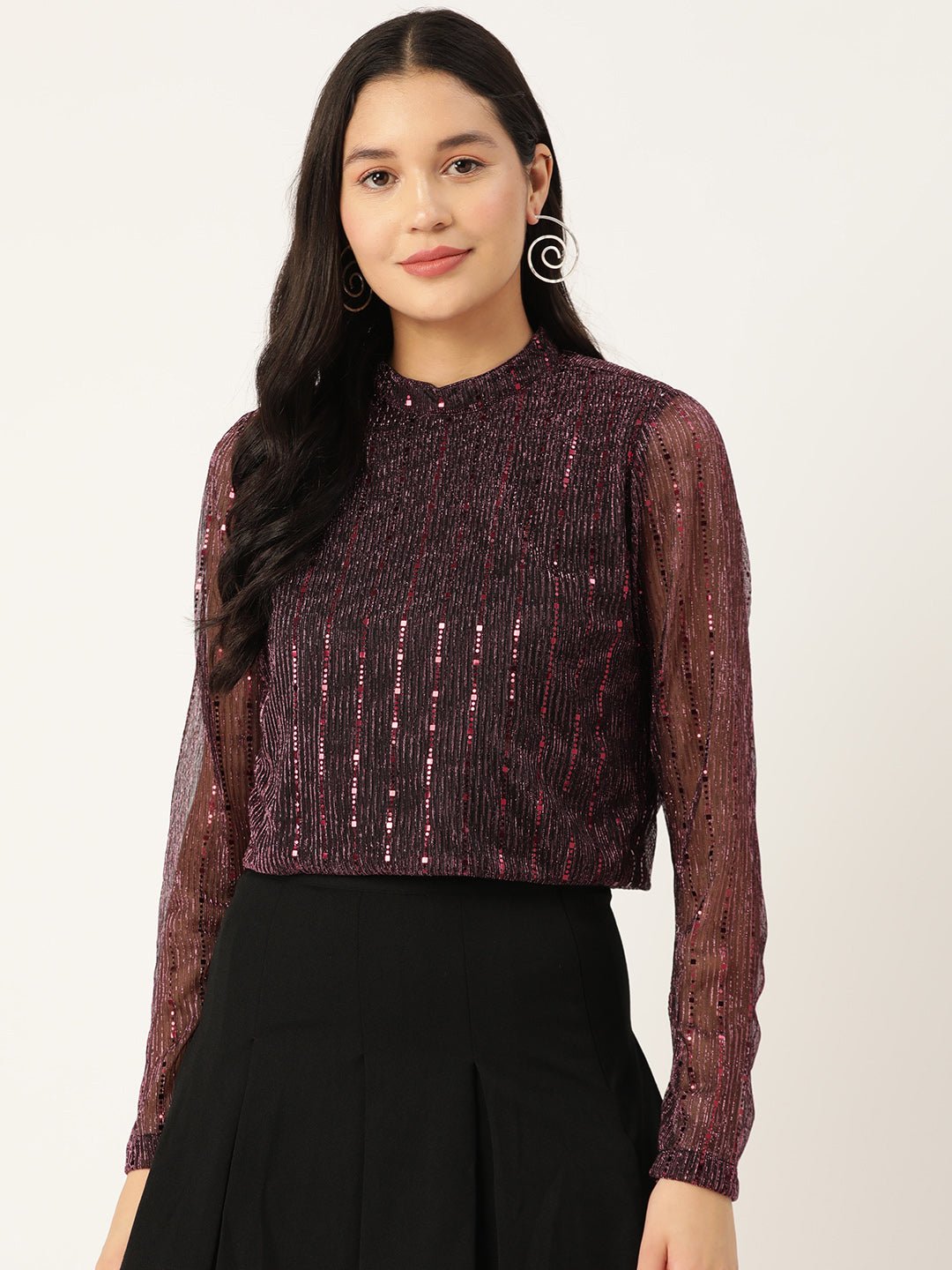 Maroon Embellished Boxy Crop Top - RueCollections