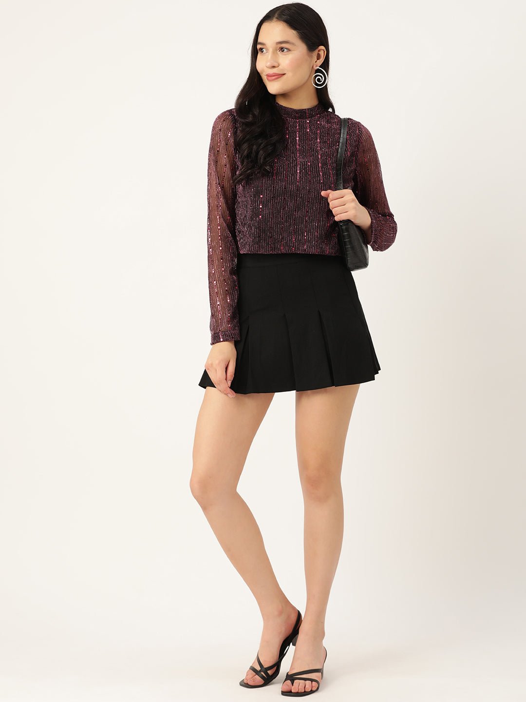 Maroon Embellished Boxy Crop Top - RueCollections