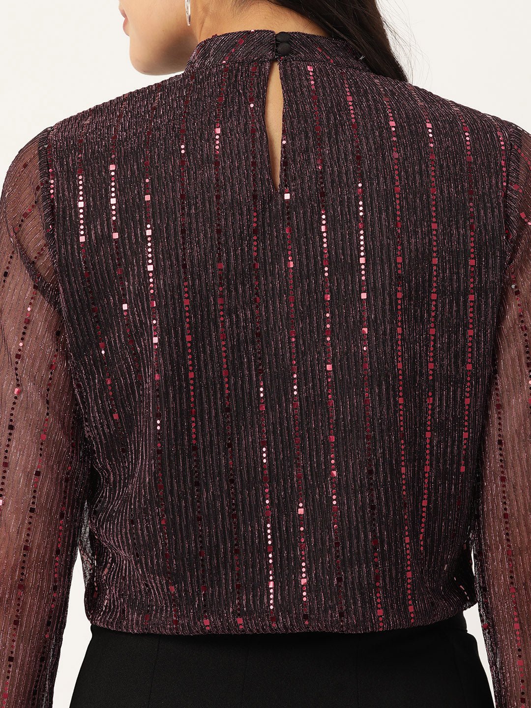 Maroon Embellished Boxy Crop Top - RueCollections