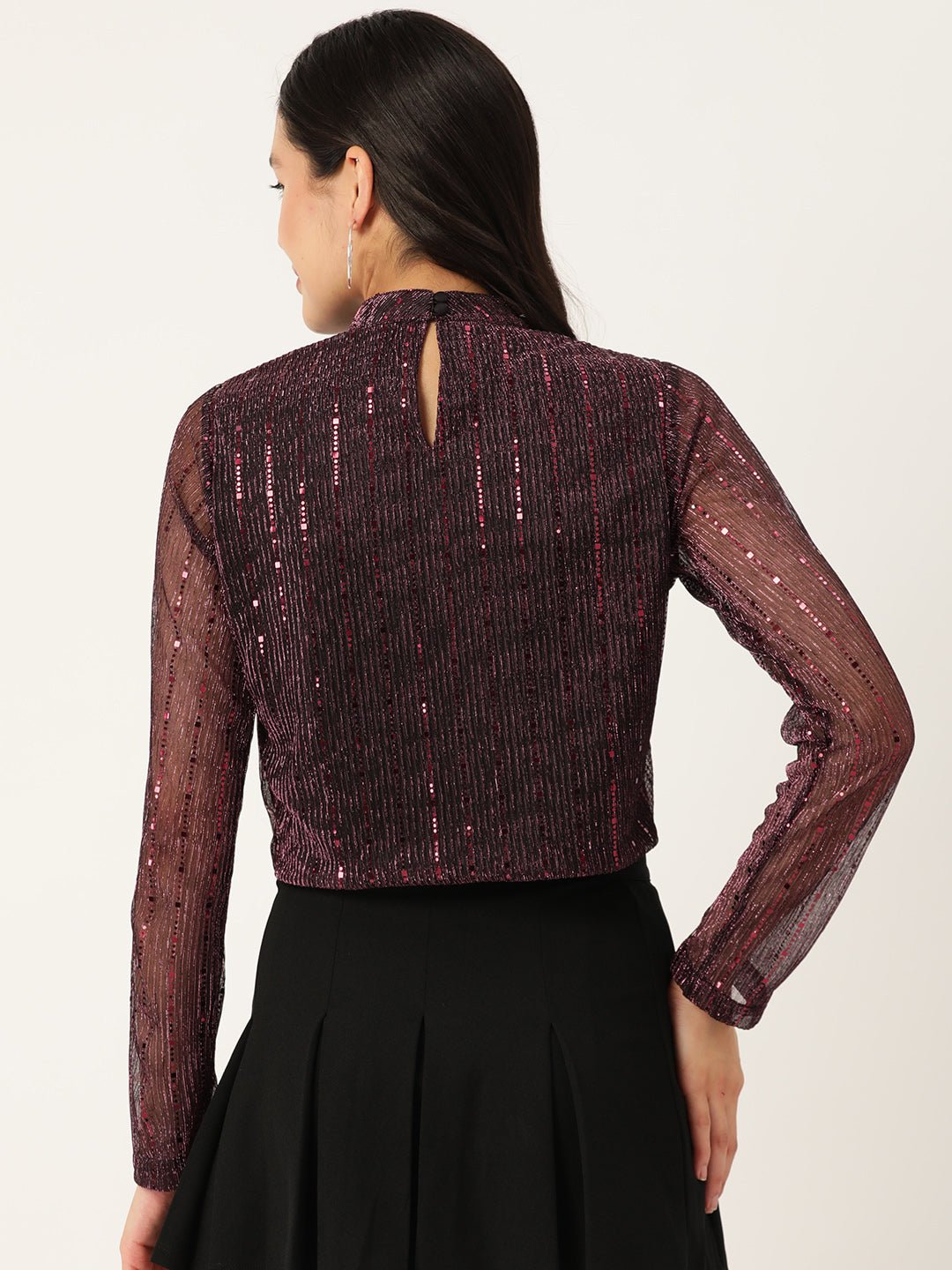 Maroon Embellished Boxy Crop Top - RueCollections