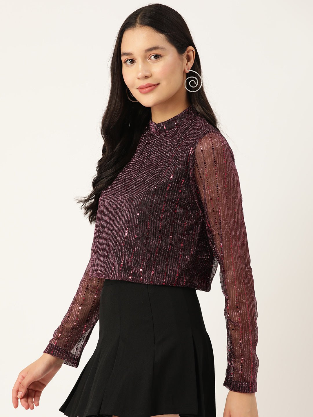 Maroon Embellished Boxy Crop Top - RueCollections