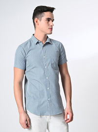 Thumbnail for Men's Green PV Half Sleeves Checks Shirt - RueCollections